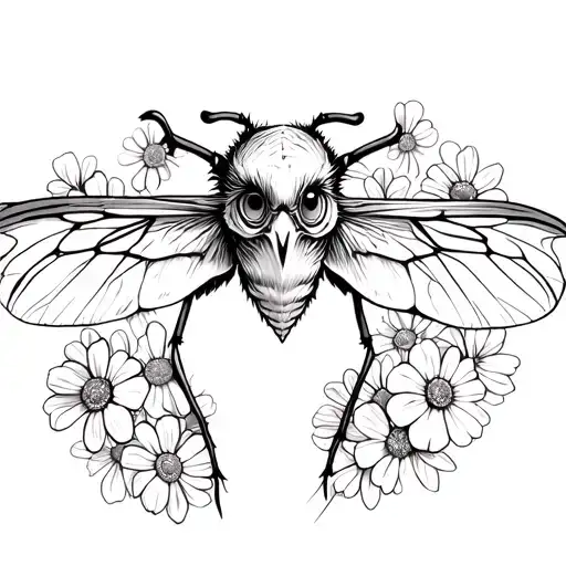 Deaths Head Hawkmoth With Eyeball Flowers Surrounding