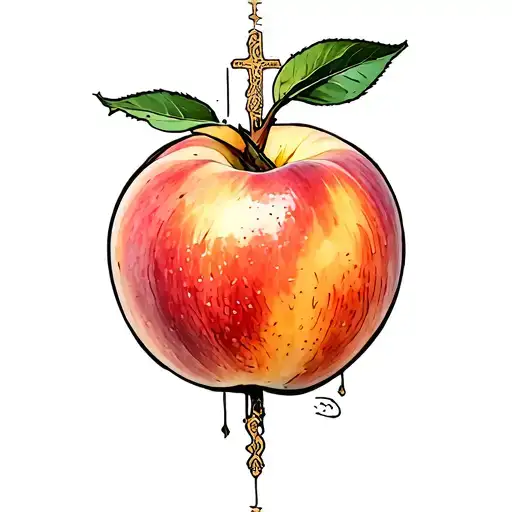 A Peach With A Cross Behind It