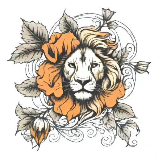 Lion Head And Vine Leaves Intertwined Single Poppy Flower