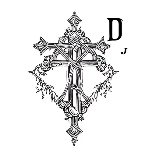 A Kind Of Basic Cross With The Initials Has At The Top Right D Right Below And J At The Top