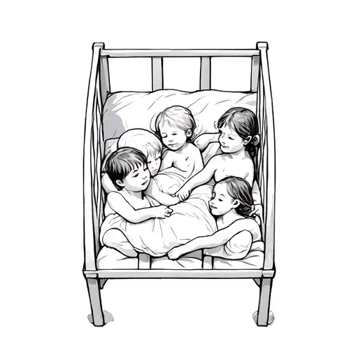 A Group Of Children Laying In A Crib Hand
