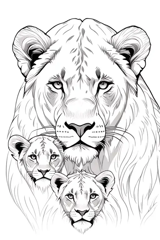 Lioness And Four Cubs Face Only