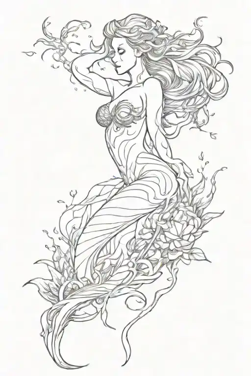 Draw Me A Spine Tattoo Of A Siren Swimming Up And Make It Beautiful And Ethereal
