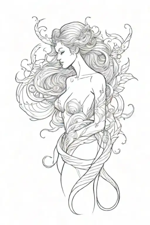 Dark Feminine Beautiful Siren Swiming Up Spine