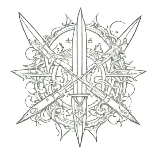 Gothic Tattoo With Knifes Blades And Different Silhouettes