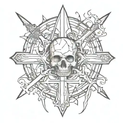 Gothic Tattoo With Knifes Blades And Different Silhouettes