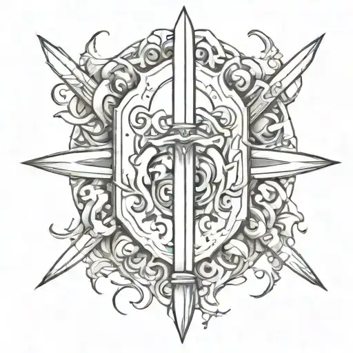 Gothic Tattoo With Knifes Blades And Different Silhouettes