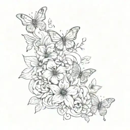 Flowers Intertwined And Butterflies Surrounding