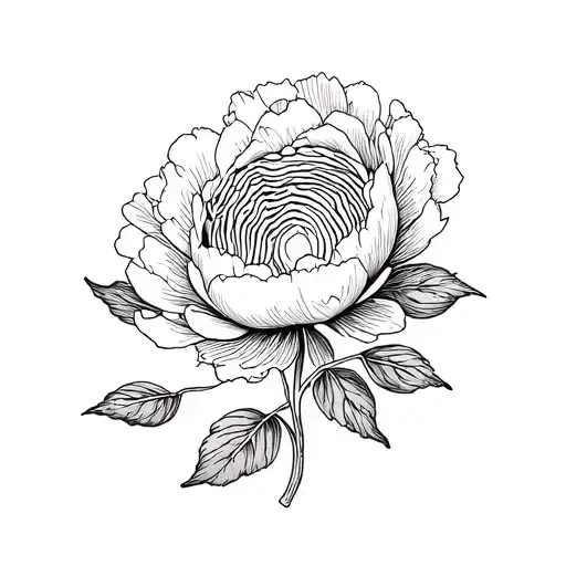 Fingerprint With Peony In Fine Black Line
