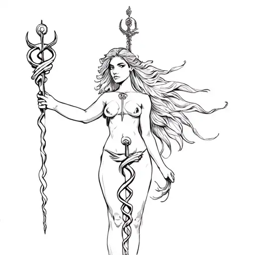 A Female Centaur Holding A Rod Of Asclepius