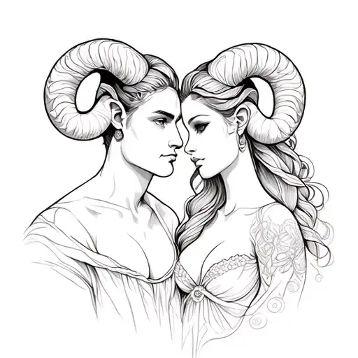 Aries Man And Gemini Woman Tattoo In Graphic Style