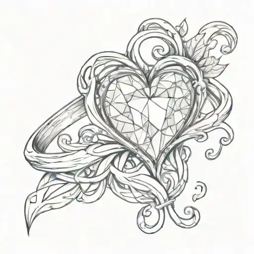Flesh Heart With Diamond Wedding Rings Intertwined