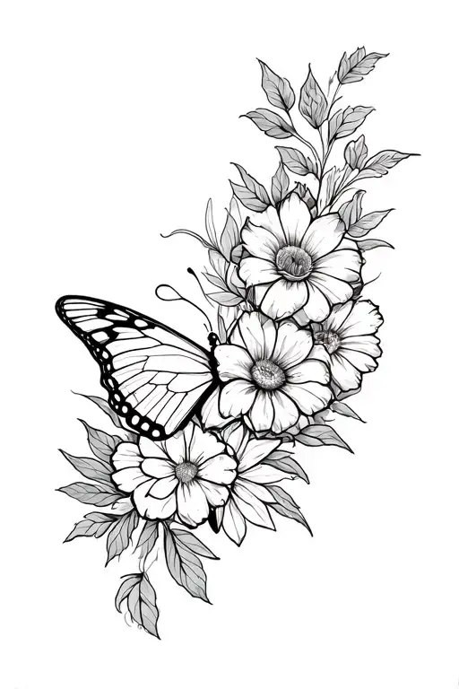 Flower Half Sleeve Tattoo With Butterfly