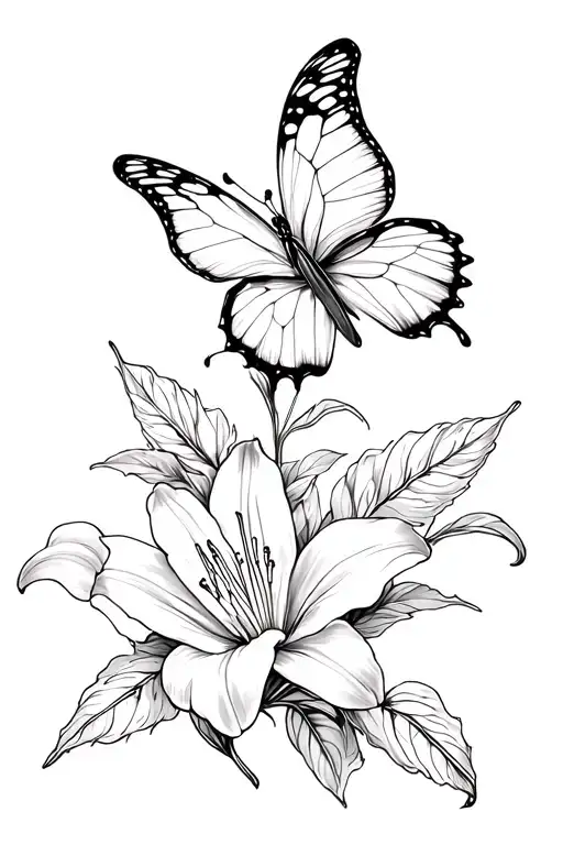 Lilly Flower Half Sleeve Tattoo With Butterfly