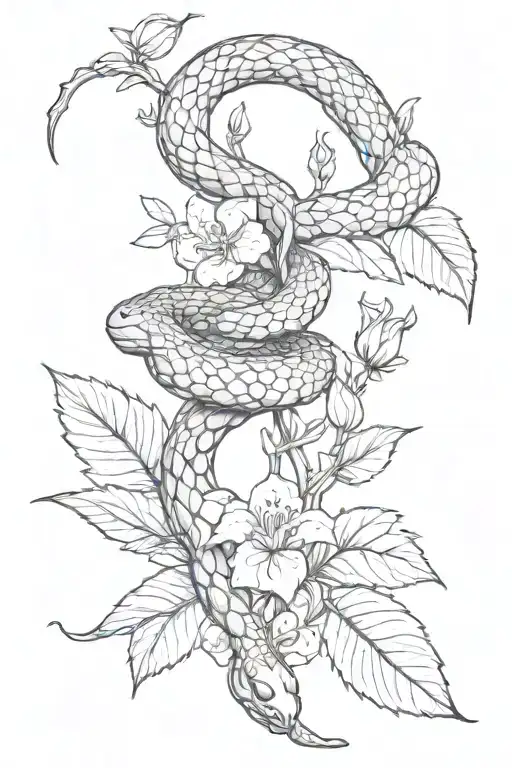 Snake And A Rosehip Branch