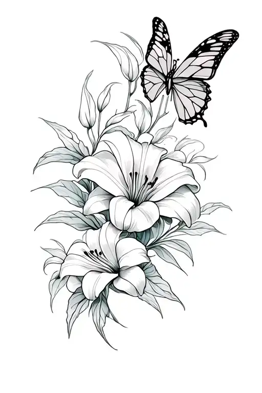 Lilly Flowers Half Sleeve Tattoo With Butterfly