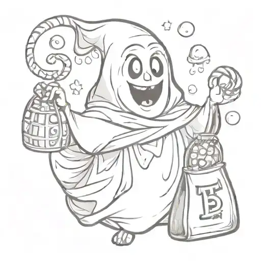 A Cartoon Ghost With A Bag Of Candy