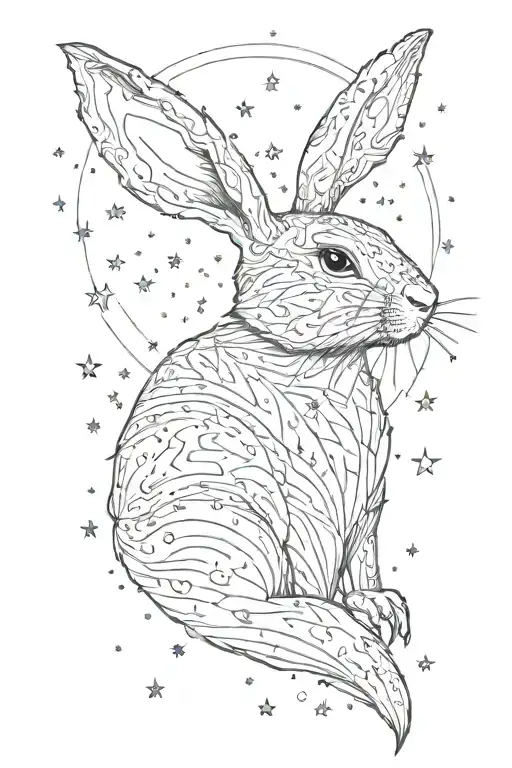 Rabbit Among The Stars In The Fog Black Rabbit Stars Wavy Fog