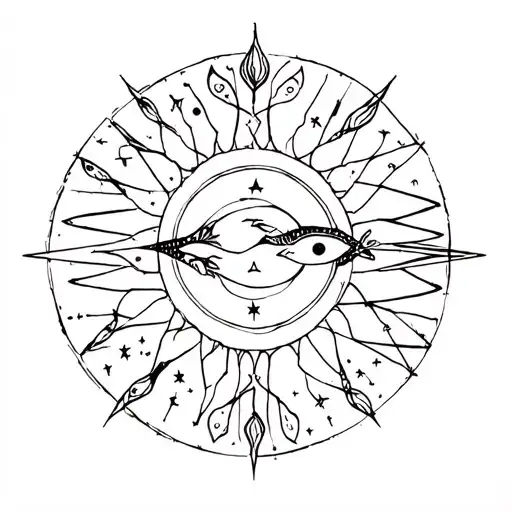 Sun Celestial Tattoo With Pisces Star Constellation