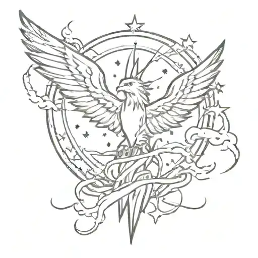 Star And Lightning And Galaxy Half Phoenix Rising