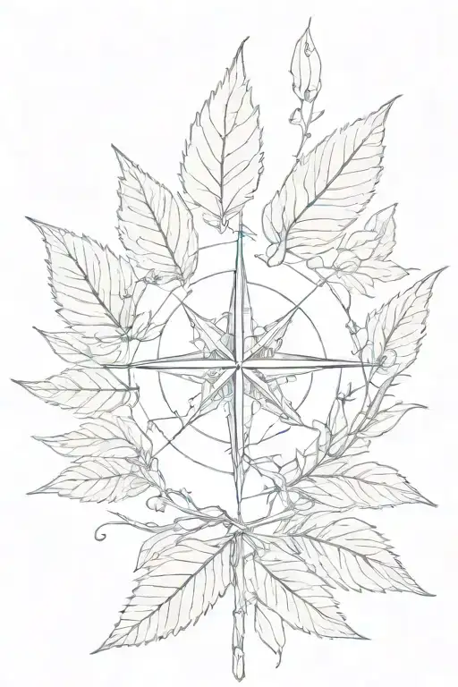 Compass Rose Alder Tree Leaf And Willow Leaf