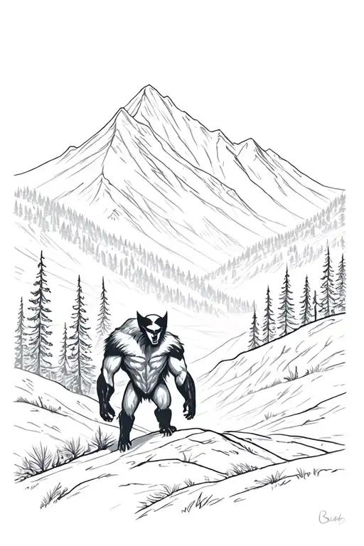 A Real Wolverine Animal Overlooking Mountain And Forest