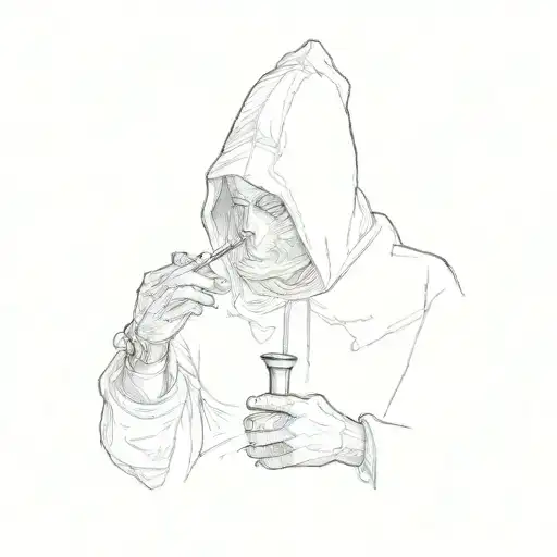 A Man In A Hooded Robe Smoking A Pipe With More Smoke To Add Another