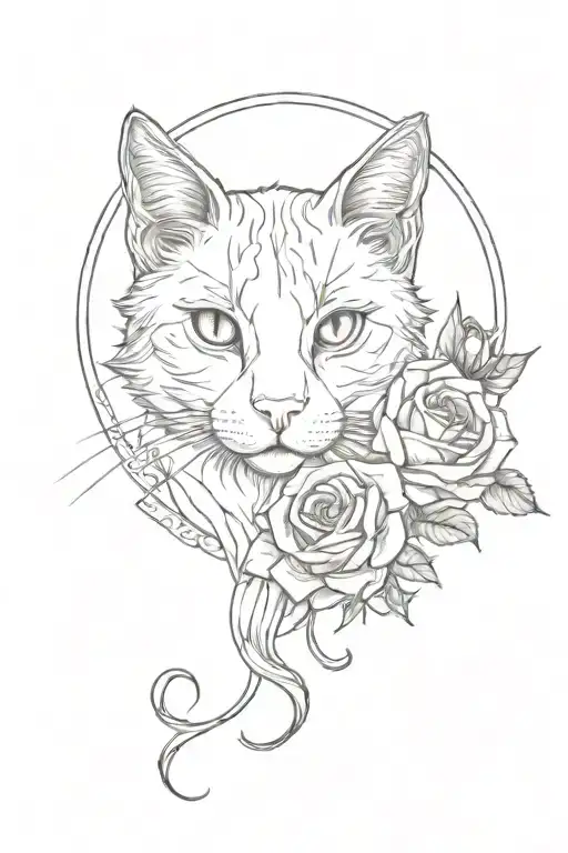 Cat And Rose Moon