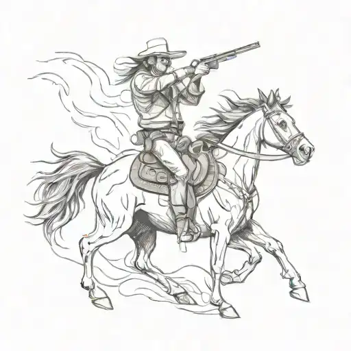 Horse With Cowboy Riding A Horse Shooting A Gun