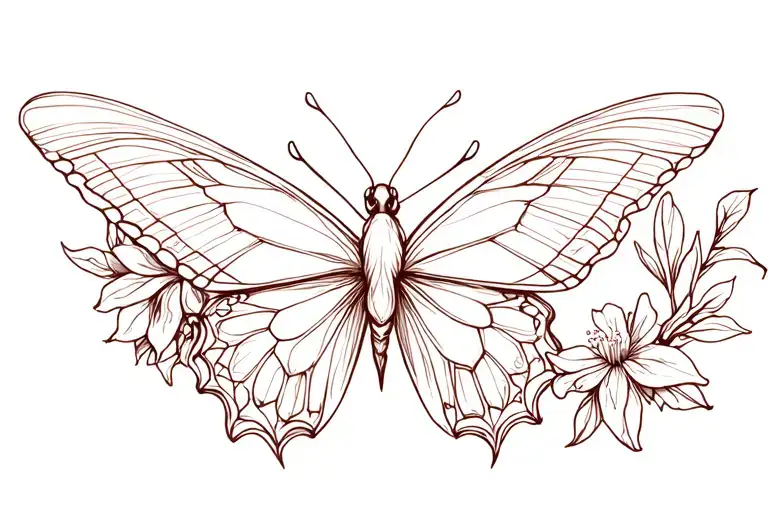 Butterfly With Honeysuckle Flower Intertwined