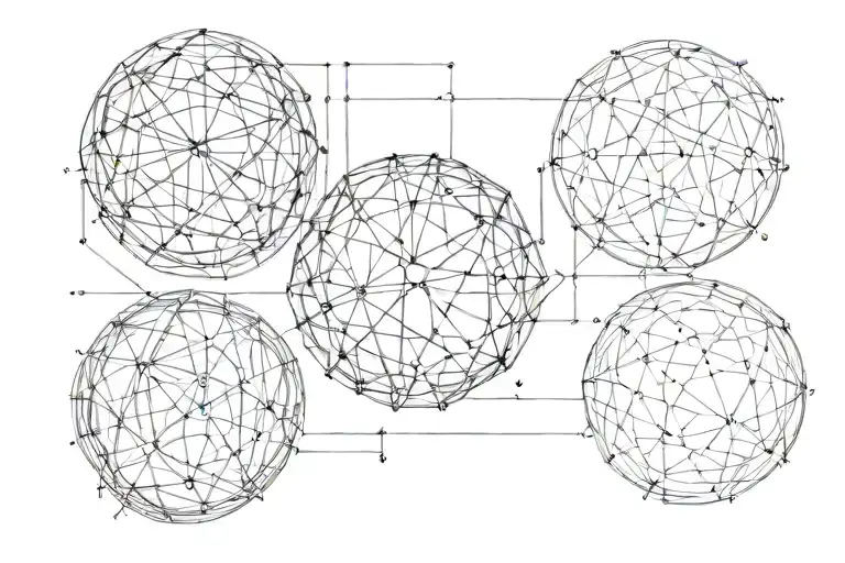 3 Wireframe Spheres With Cross