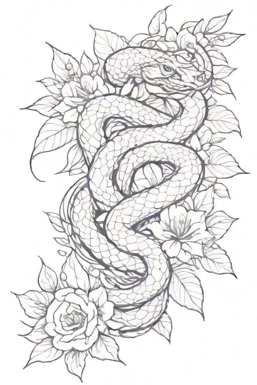 Snake And Pink Flowers