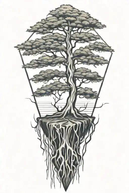 Bald Cypress With Roots Inside Diamond Shaped Line Outlining