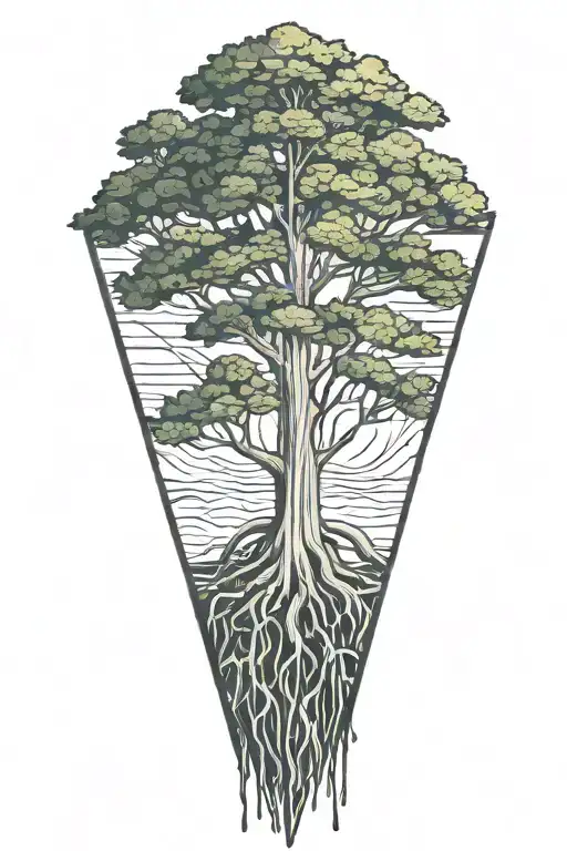 Bald Cypress With Roots And Water Inside Geometric Outline
