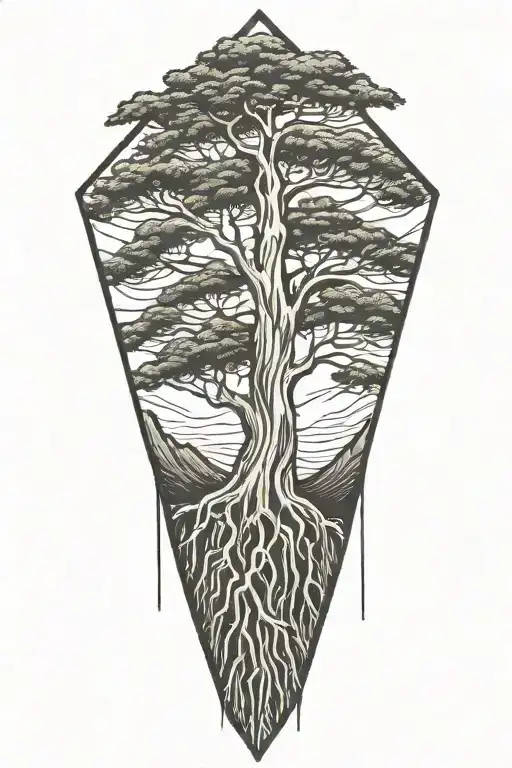 Bald Cypress With Roots In Water Inside Diamond Shaped Line Outlining