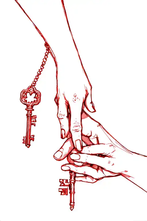 Coraline Inspired Key And Other Mother's Hand Holding With A Pop Of Red