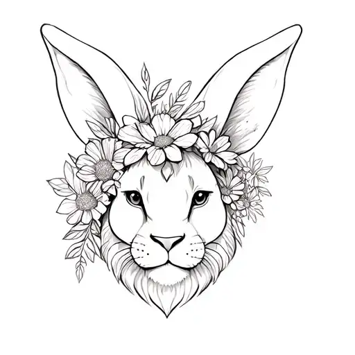 Lionhead Bunny Face With Flowers Growing