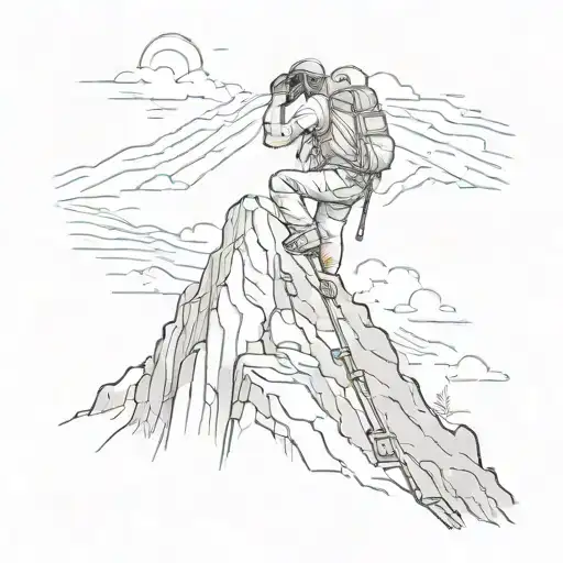 A Sketch Tattoo Of A Mountain Climber Reaching The Summit With A Camera Hanging From Their Neck