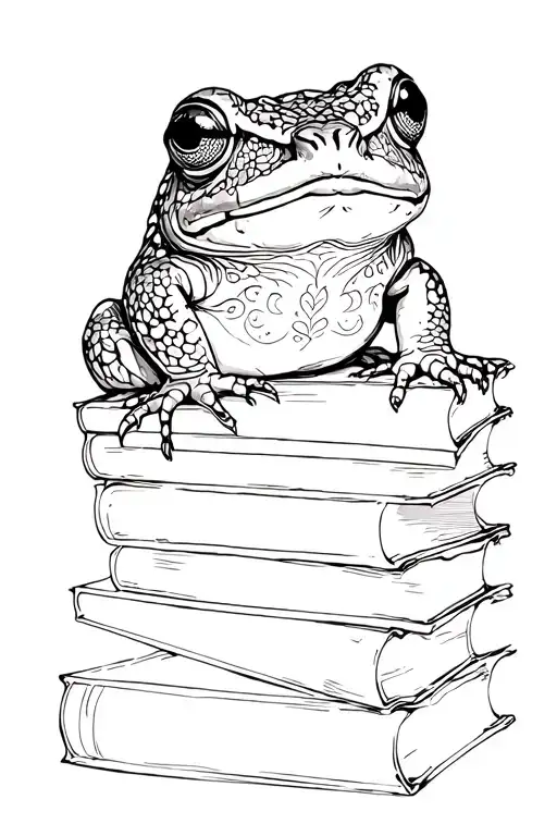 Toad On A Pile Of Books With Floral Patterns