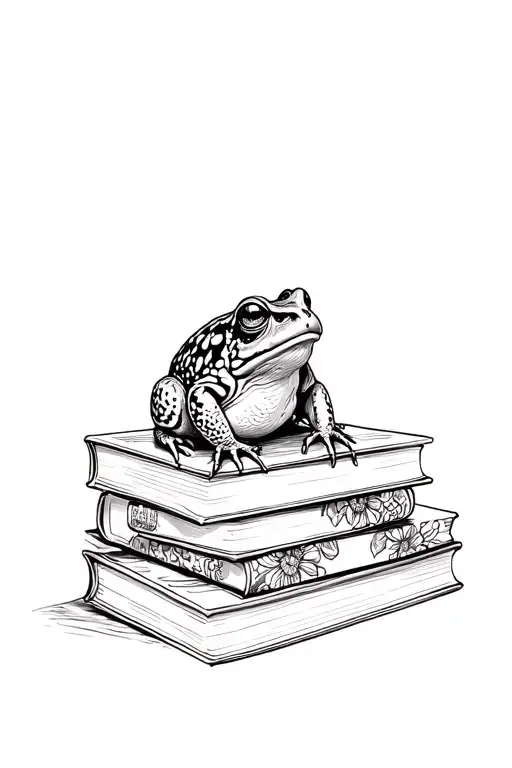 Toad On A Pile Of Books With Floral Patterns