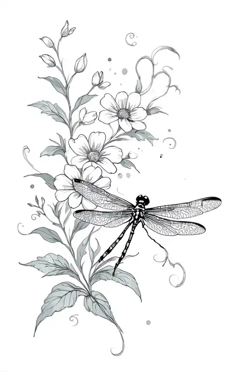 Dragonfly And Flowers