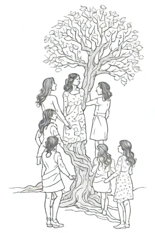 3 Women Around A Tree And Holding Hands Looking Up