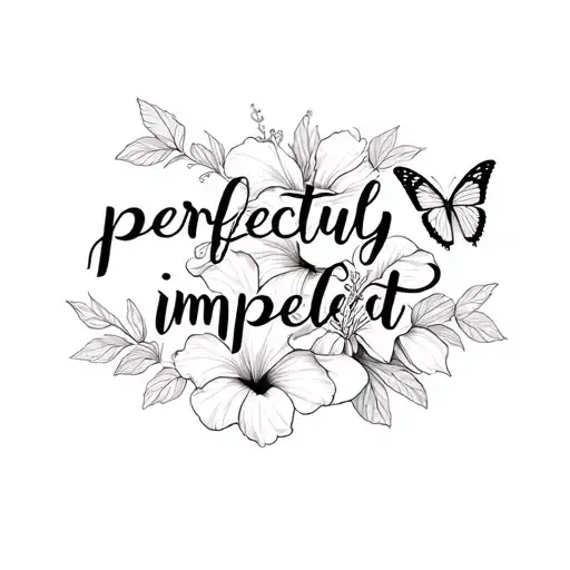 Words Perfectly Imperfect With Butterflies And Hibiscus Flowers