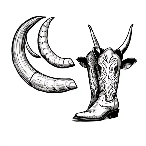 Bull Horn With Cowboy Boots