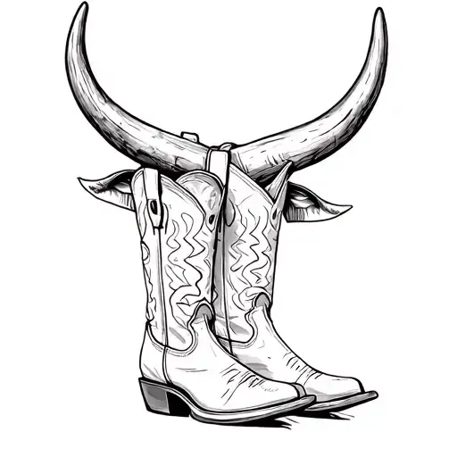 Bull Horn With Cowboy Boots Hanging