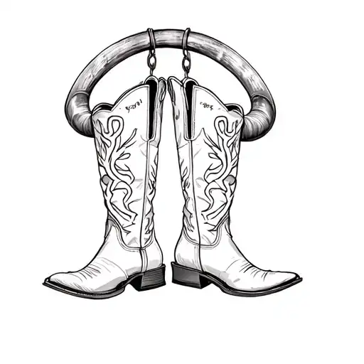 Bull Horn With Cowboy Boots Hanging