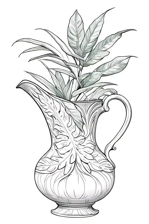 Pitcher Vase Ornemental Designs Monstera Leaves And Bird Of Paradise Leaves