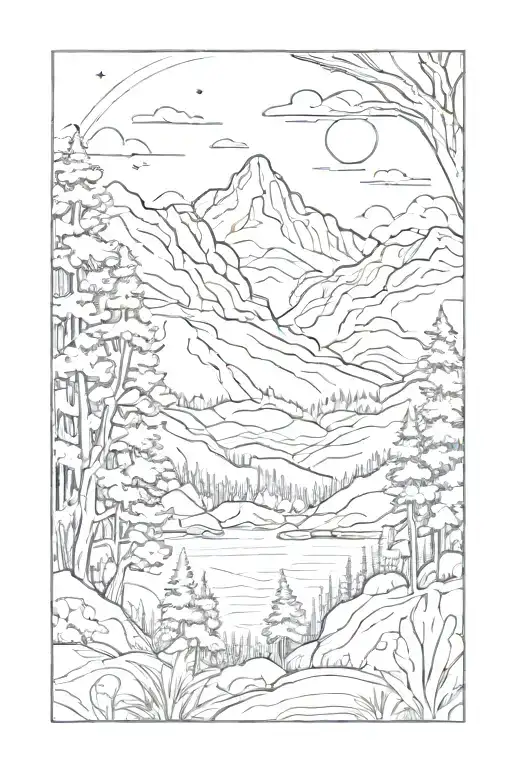 Mountain Landscape With Trees Looking Through Lens