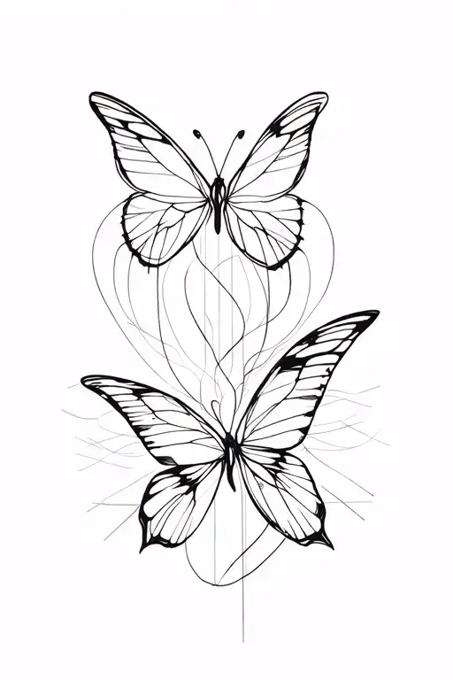 Butterflies And Abstract Lines In The Style Of Minimalism