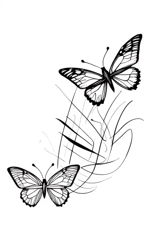 Butterflies And Abstract Lines In The Style Of Minimalism
